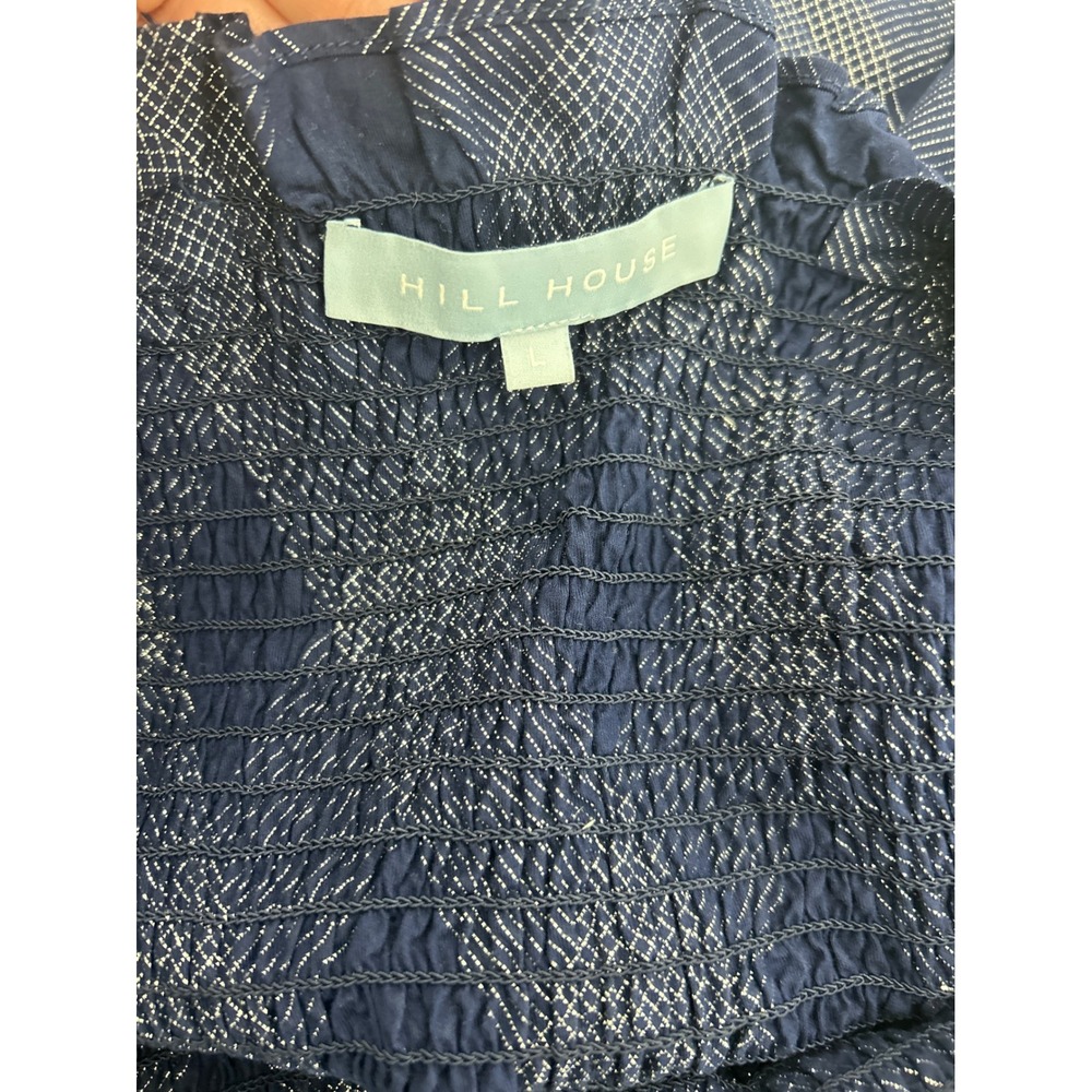 Hill House Home Ellie Nap Dress Navy Blue Silver Metallic Plaid Smocked Midi L - Picture 6 of 6